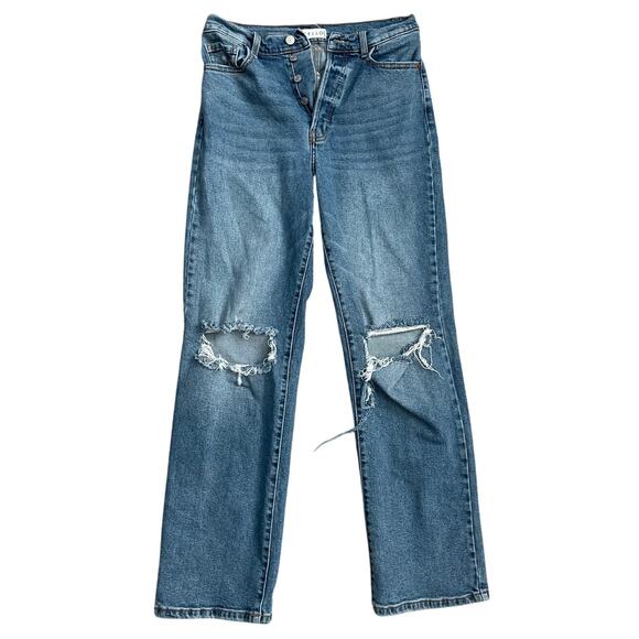 CELLO Stretch Super High Rise Destroyed Dad‎ Jeans Button Fly Medium Wash Size 7 - Picture 4 of 10